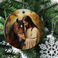 Jesus Horse Circle Ceramic Ornament, Peaceful Horse And Savior Ornament Gift For Christians