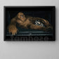 Rustic Bigfoot And Raccoon Canvas Painting, Bigfoot Relaxing With Raccoon Wall Art Decor, Poster Gift For Bigfoot Lovers
