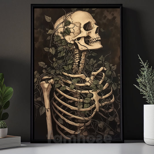 Vintage Skeleton Canvas Painting, Gothic Botanical Skeleton Wall Art Decor, Poster Gift For Skeleton Lovers
