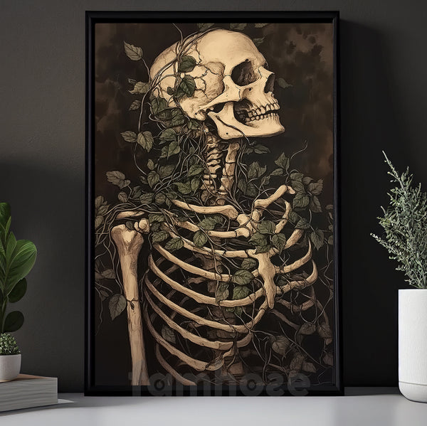 Vintage Skeleton Canvas Painting, Gothic Botanical Skeleton Wall