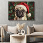 Christmas Pug Canvas Painting, Christmas Pug Wall Art Decor, Xmas Poster Gift For Dog Lovers