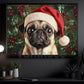 Christmas Pug Canvas Painting, Christmas Pug Wall Art Decor, Xmas Poster Gift For Dog Lovers