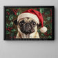 Christmas Pug Canvas Painting, Christmas Pug Wall Art Decor, Xmas Poster Gift For Dog Lovers