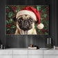Christmas Pug Canvas Painting, Christmas Pug Wall Art Decor, Xmas Poster Gift For Dog Lovers