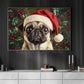 Christmas Pug Canvas Painting, Christmas Pug Wall Art Decor, Xmas Poster Gift For Dog Lovers
