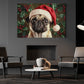 Christmas Pug Canvas Painting, Christmas Pug Wall Art Decor, Xmas Poster Gift For Dog Lovers