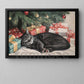 Cozy Christmas Cat Canvas Painting, Sleeping Cat Under Christmas Tree Wall Art Decor, Poster Gift For Cat Lovers