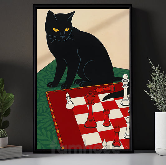 Funny Cat Canvas Painting, The Cat’s Gambit Wall Art Decor, Poster Gift For Cat Lovers