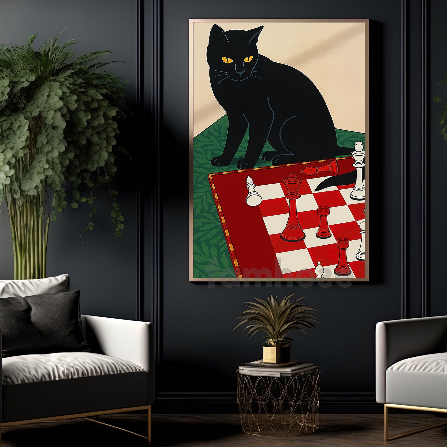Funny Cat Canvas Painting, The Cat’s Gambit Wall Art Decor, Poster Gift For Cat Lovers