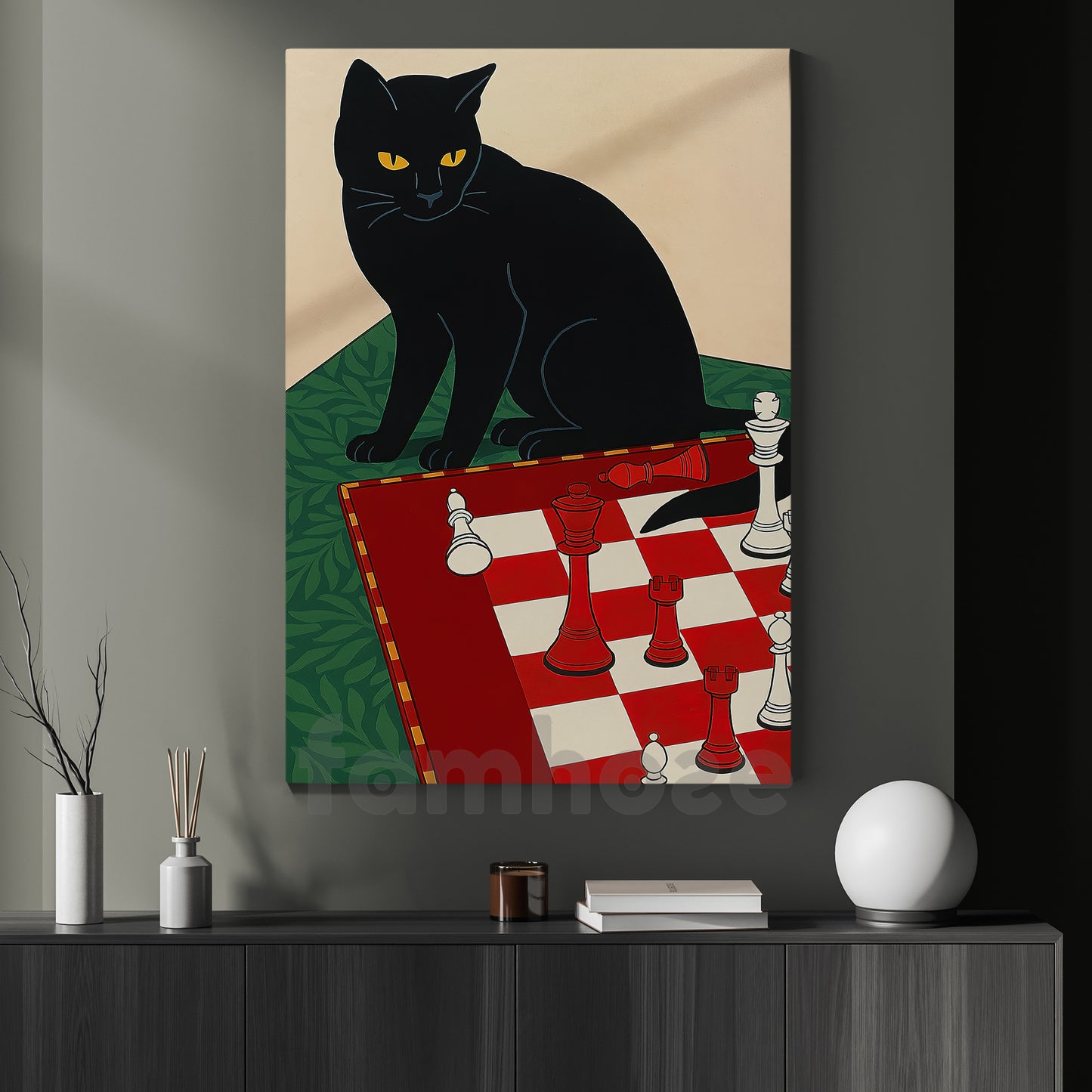 Funny Cat Canvas Painting, The Cat’s Gambit Wall Art Decor, Poster Gift For Cat Lovers