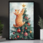 Funny Christmas Cat Canvas Painting, Playful Kitten On Christmas Tree Wall Art Decor Xmas Poster Gift For Cat Lovers