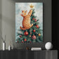 Funny Christmas Cat Canvas Painting, Playful Kitten On Christmas Tree Wall Art Decor Xmas Poster Gift For Cat Lovers
