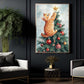 Funny Christmas Cat Canvas Painting, Playful Kitten On Christmas Tree Wall Art Decor Xmas Poster Gift For Cat Lovers