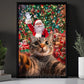 Funny Christmas Cat Canvas Painting, Cat Selfie With Santa Claus Wall Art Decor Xmas Poster Gift For Cat Lovers