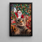 Funny Christmas Cat Canvas Painting, Cat Selfie With Santa Claus Wall Art Decor Xmas Poster Gift For Cat Lovers