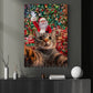 Funny Christmas Cat Canvas Painting, Cat Selfie With Santa Claus Wall Art Decor Xmas Poster Gift For Cat Lovers