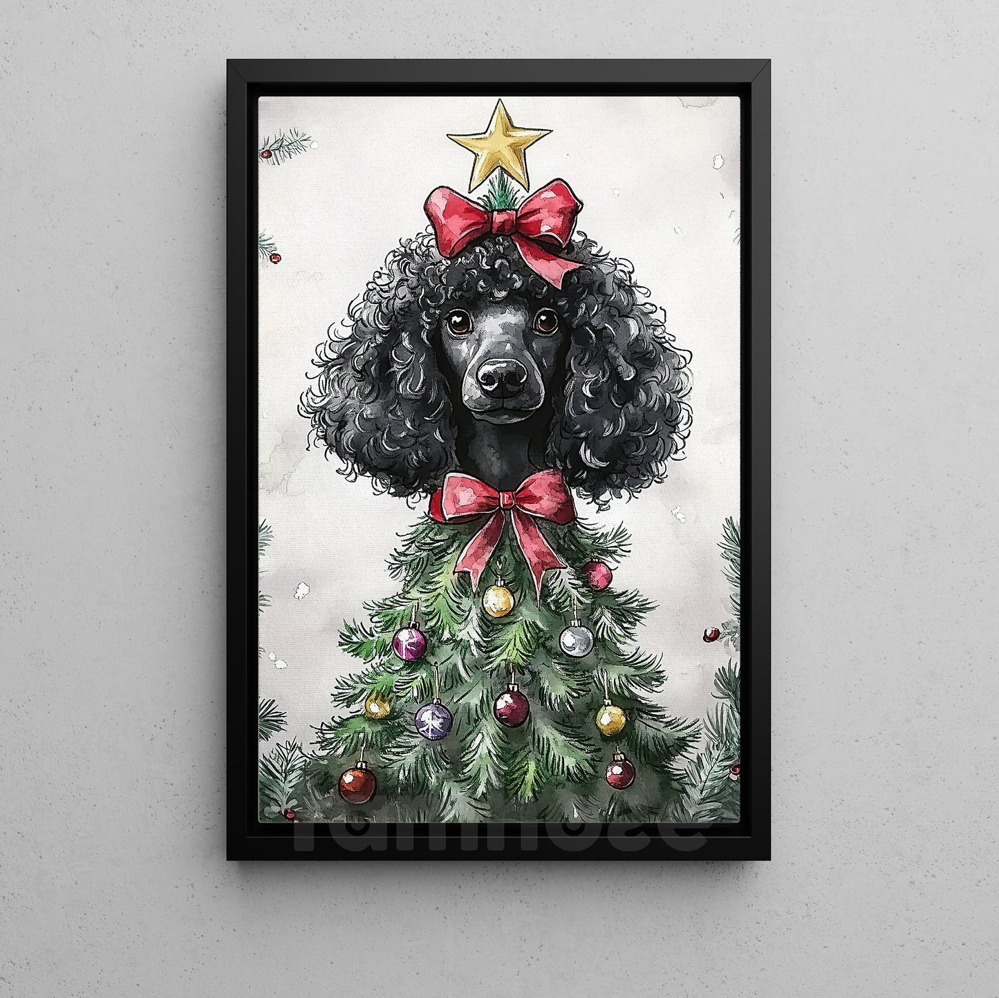 Funny Christmas Poodle Canvas Painting, Poodle Christmas Tree Wall Art Decor, Xmas Poster Gift For Dog Lovers