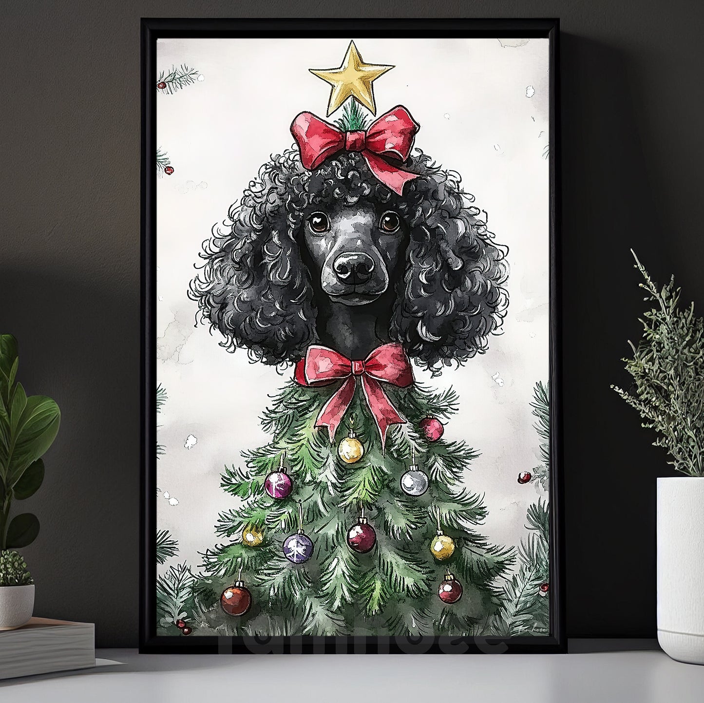 Funny Christmas Poodle Canvas Painting, Poodle Christmas Tree Wall Art Decor, Xmas Poster Gift For Dog Lovers
