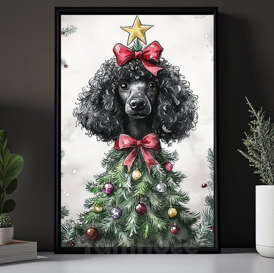 Funny Christmas Poodle Canvas Painting, Poodle Christmas Tree Wall Art Decor, Xmas Poster Gift For Dog Lovers