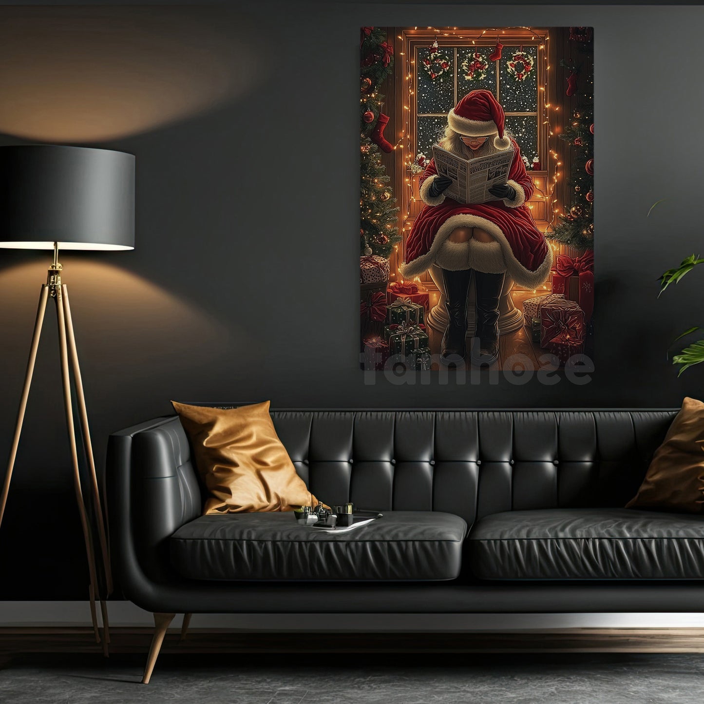 Funny Toilet Canvas Painting, Reading In Toilet Wall Art Decor Xmas Poster Gift For Toilet Lovers