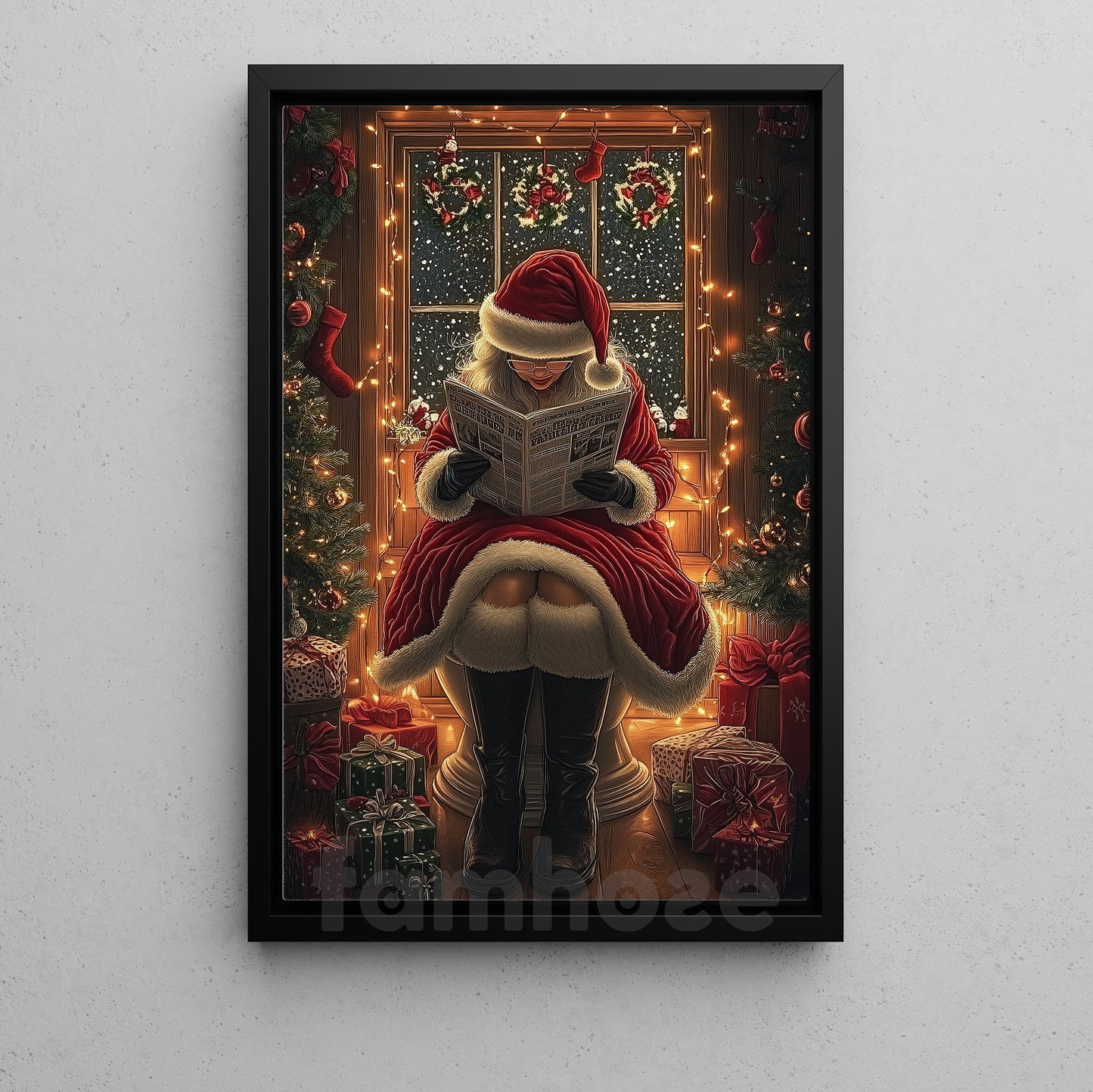 Funny Toilet Canvas Painting, Reading In Toilet Wall Art Decor Xmas Poster Gift For Toilet Lovers