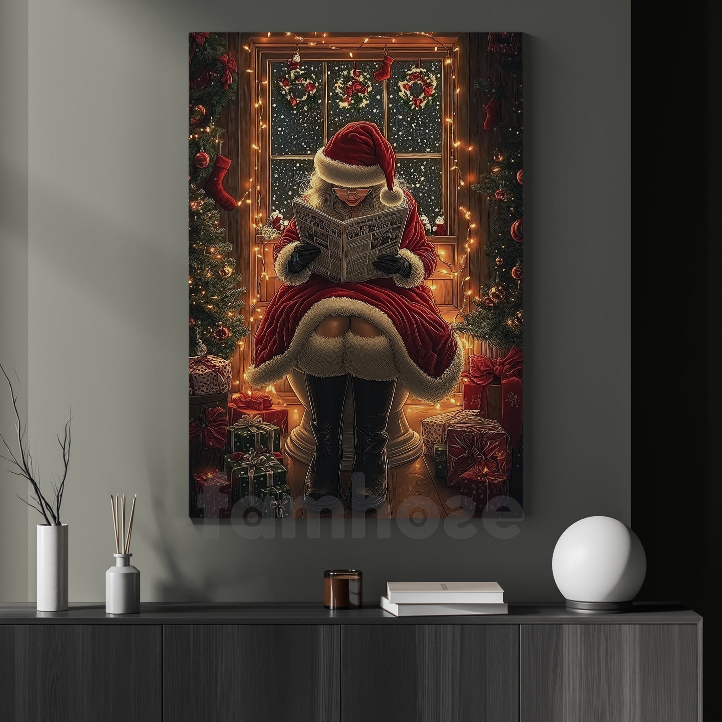 Funny Toilet Canvas Painting, Reading In Toilet Wall Art Decor Xmas Poster Gift For Toilet Lovers