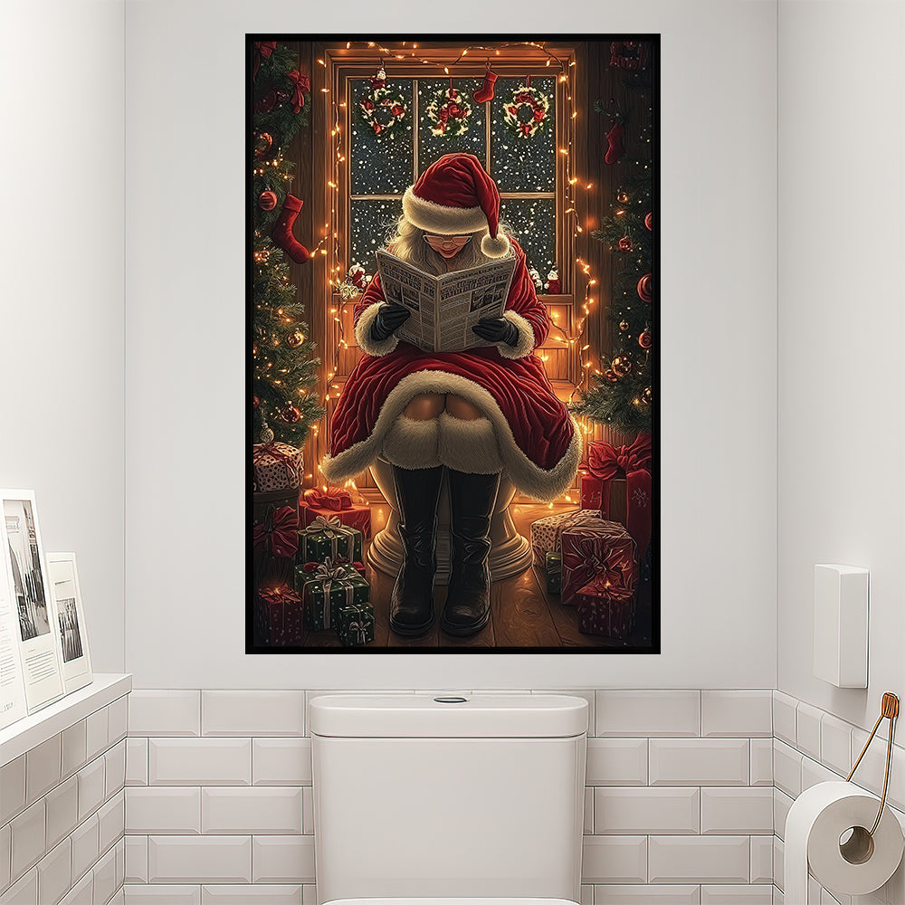 Funny Toilet Canvas Painting, Reading In Toilet Wall Art Decor Xmas Poster Gift For Toilet Lovers