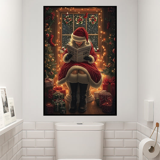 Funny Toilet Canvas Painting, Reading In Toilet Wall Art Decor Xmas Poster Gift For Toilet Lovers