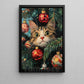 Funny Christmas Cat Canvas Painting, Curious Kitty In Tree Wall Art Decor Xmas Poster Gift For Cat Lovers