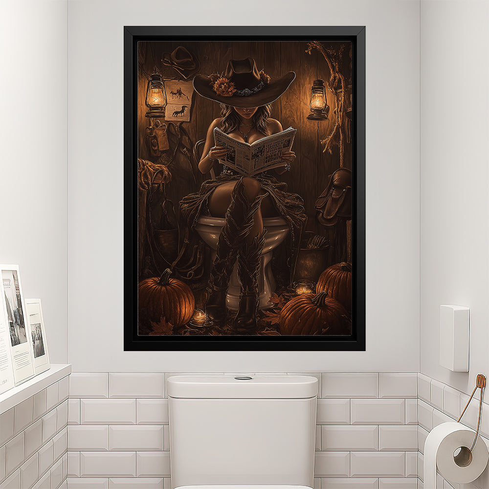 Thanksgiving Toilet Cowgirl Canvas Painting, Witchin’ Time Out Bathroom Wall Art Decor, Thankful Restroom Poster Gift For Cowgirls