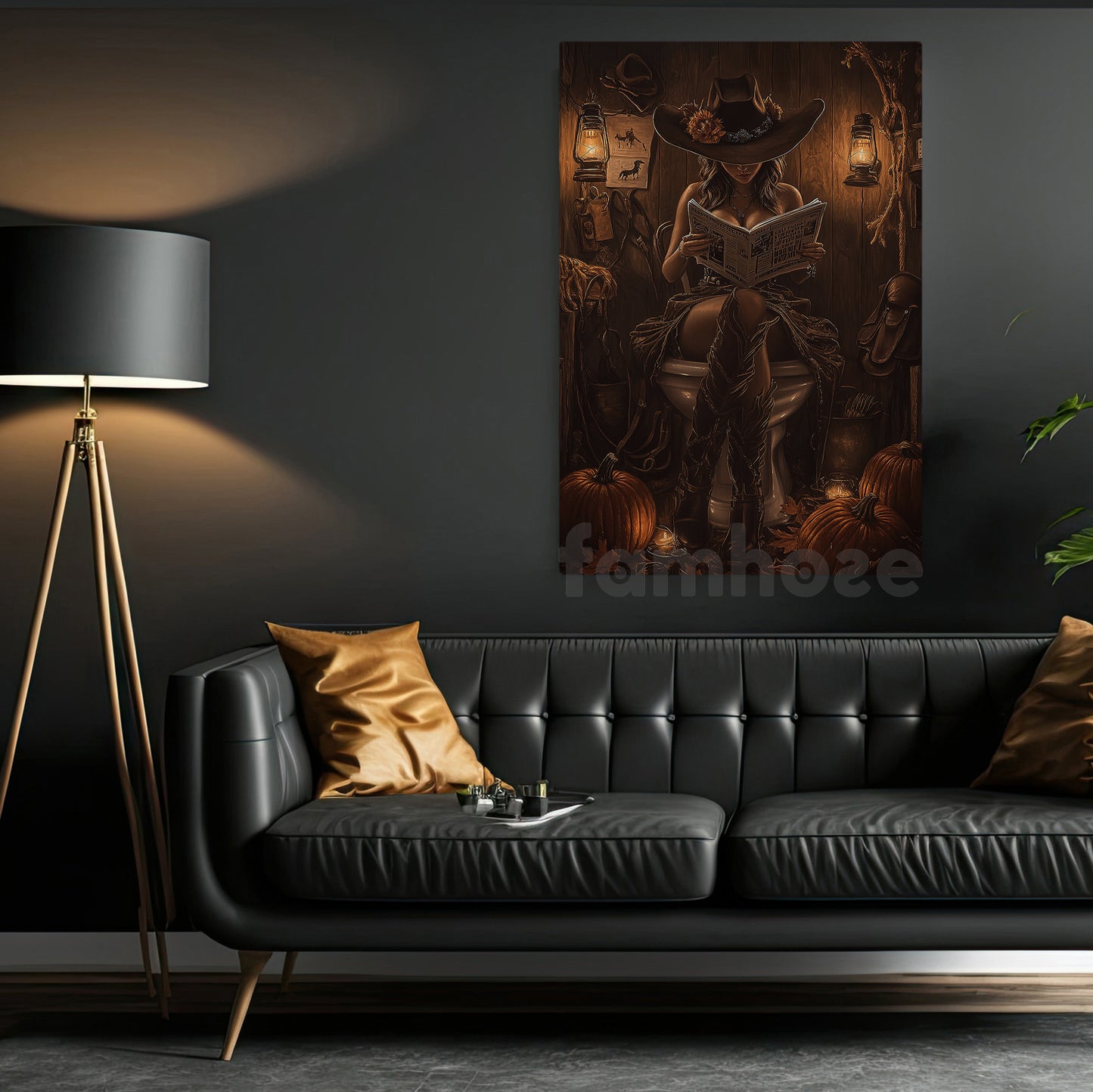 Thanksgiving Toilet Cowgirl Canvas Painting, Witchin’ Time Out Bathroom Wall Art Decor, Thankful Restroom Poster Gift For Cowgirls