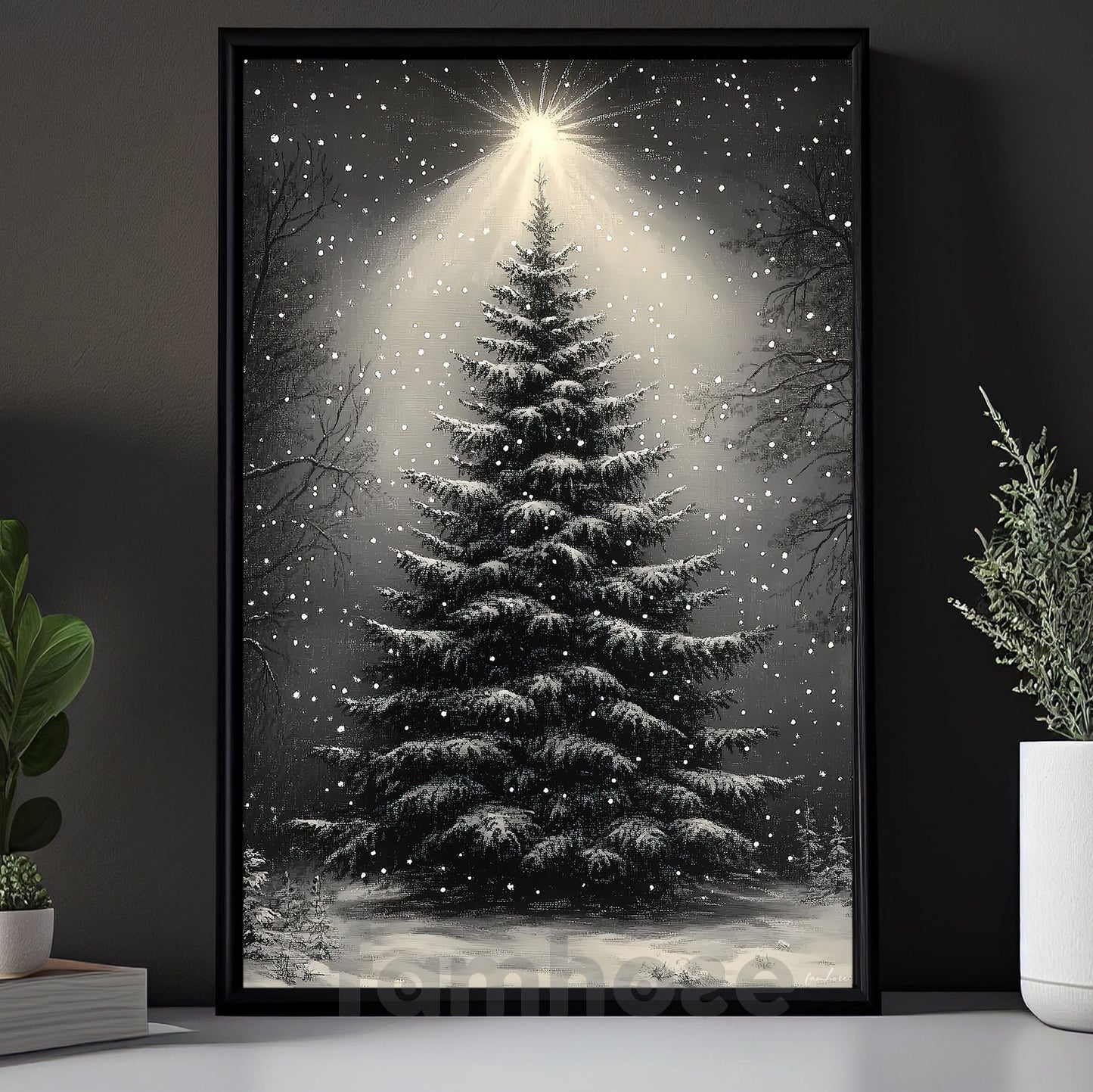 Christmas Pine Tree Canvas Painting, Enchanted Snowy Evergreen Wall Art Decor, Xmas Poster Gift For Pine Tree Lovers