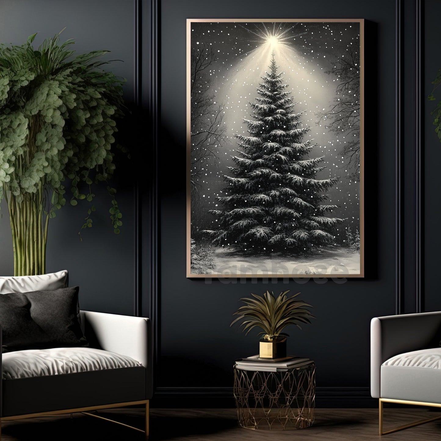 Christmas Pine Tree Canvas Painting, Enchanted Snowy Evergreen Wall Art Decor, Xmas Poster Gift For Pine Tree Lovers