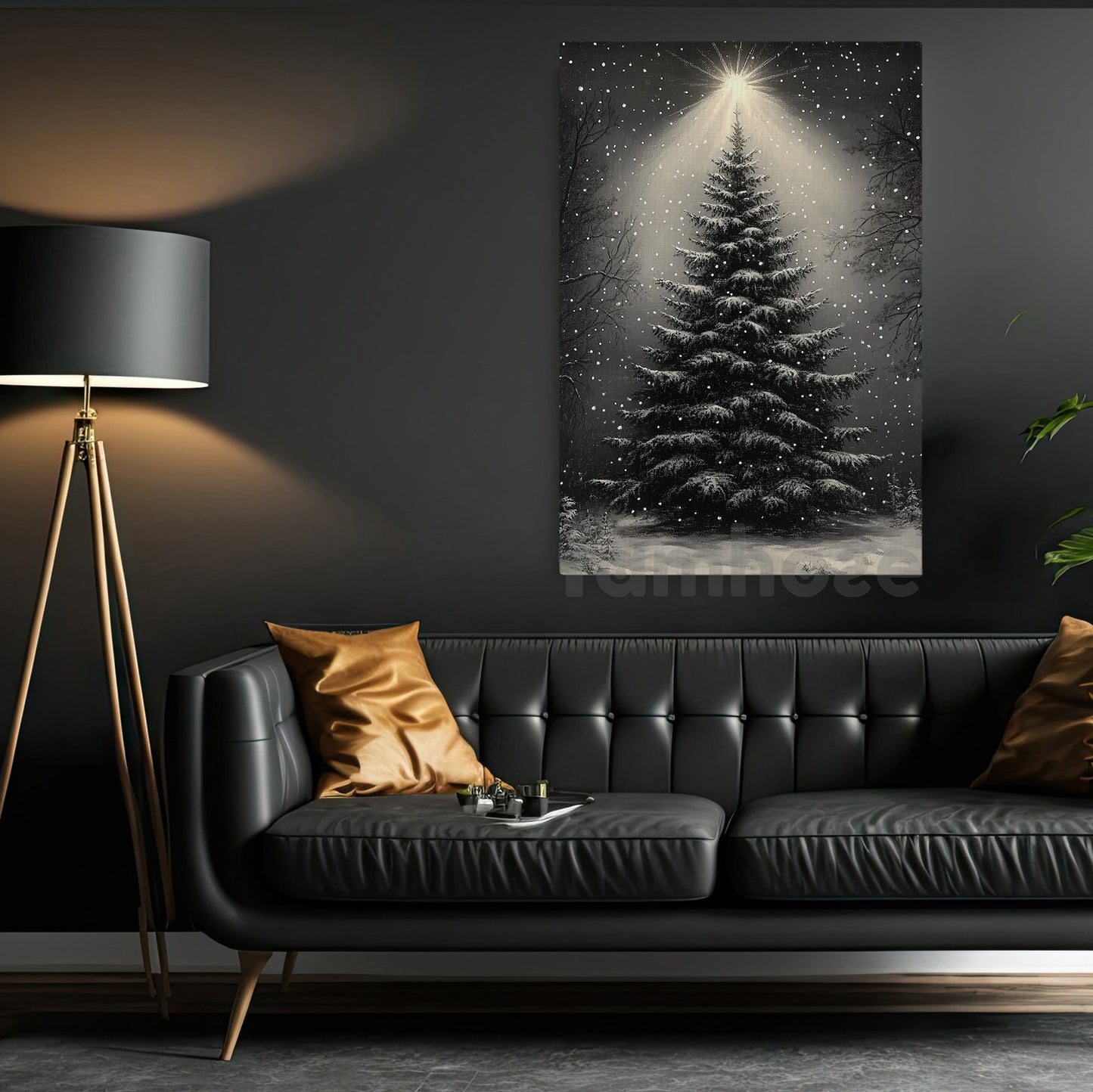 Christmas Pine Tree Canvas Painting, Enchanted Snowy Evergreen Wall Art Decor, Xmas Poster Gift For Pine Tree Lovers