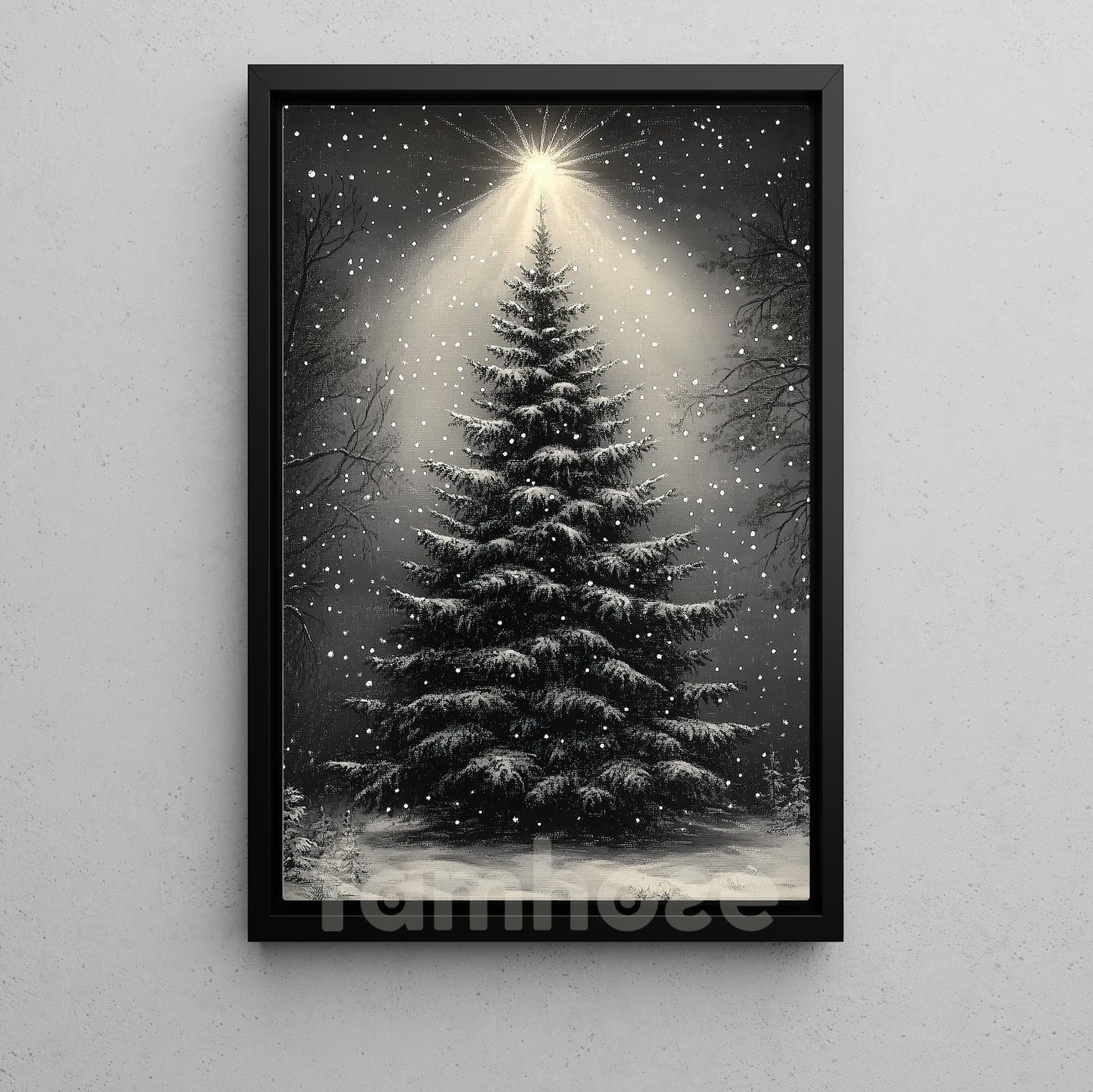 Christmas Pine Tree Canvas Painting, Enchanted Snowy Evergreen Wall Art Decor, Xmas Poster Gift For Pine Tree Lovers