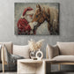 Christmas Horse Canvas Painting, Rustic Santa And Horse Wall Art Decor, Xmas Poster Gift For Horse Lovers