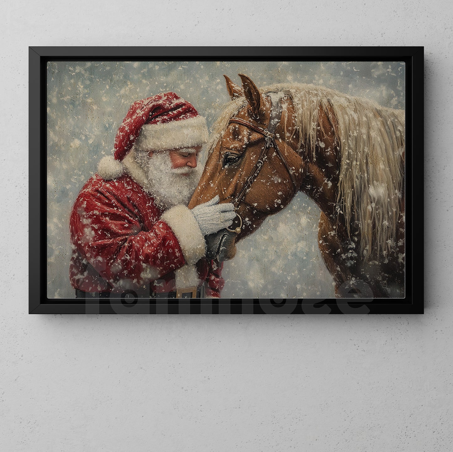 Christmas Horse Canvas Painting, Rustic Santa And Horse Wall Art Decor, Xmas Poster Gift For Horse Lovers