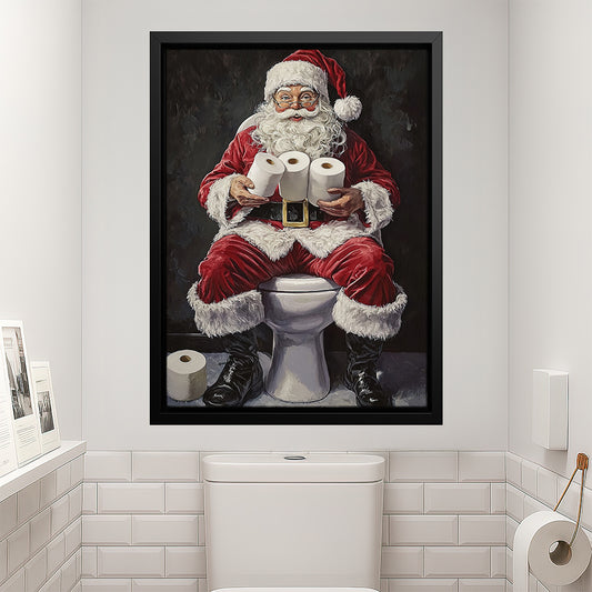 Funny Christmas Toilet Canvas Painting, Santa Claus In His Toilet Wall Art Decor, Xmas Poster Gift For Toilet Canvas