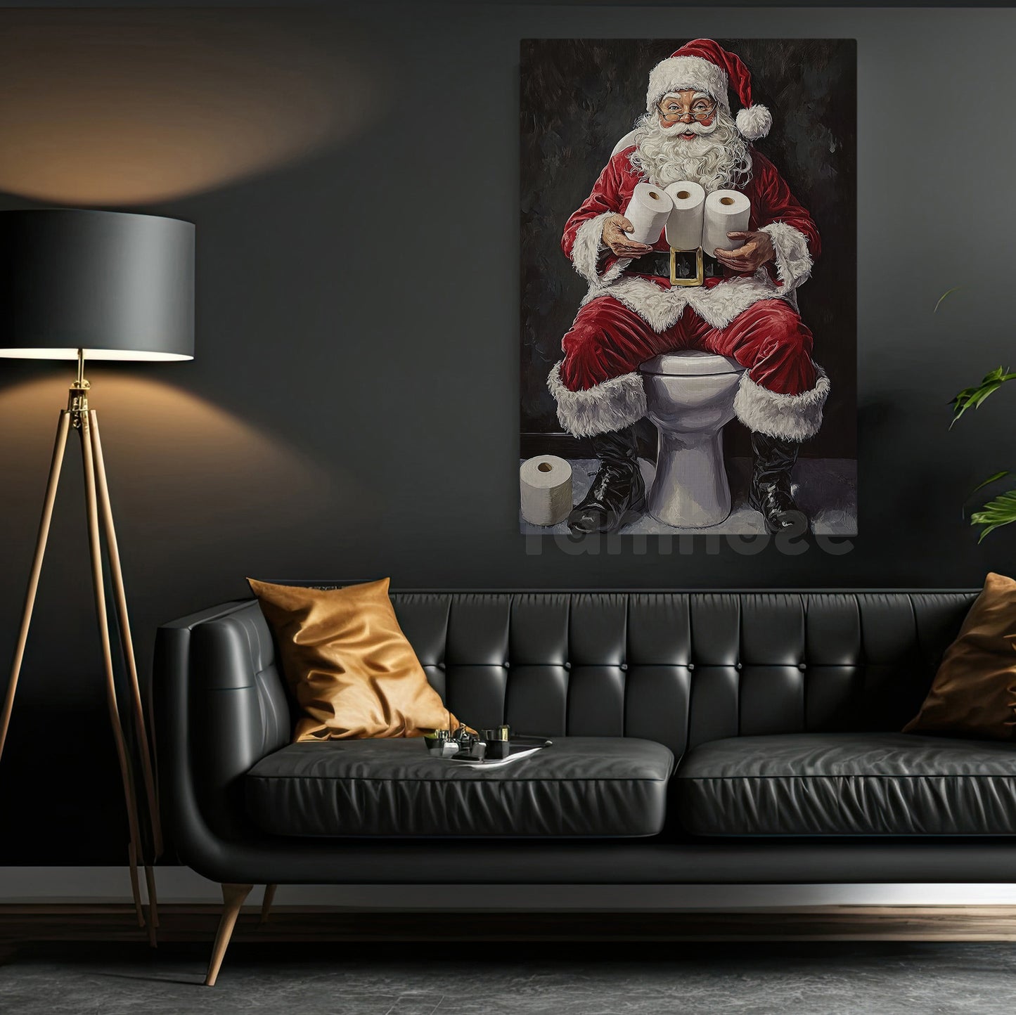 Funny Christmas Toilet Canvas Painting, Santa Claus In His Toilet Wall Art Decor, Xmas Poster Gift For Toilet Canvas