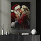 Funny Christmas Couple Canvas Painting, Santa And Mrs. Claus Kiss Wall Art Decor, Xmas Poster Gift For Couple