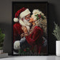 Funny Christmas Couple Canvas Painting, Santa And Mrs. Claus Kiss Wall Art Decor, Xmas Poster Gift For Couple
