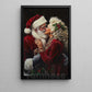 Funny Christmas Couple Canvas Painting, Santa And Mrs. Claus Kiss Wall Art Decor, Xmas Poster Gift For Couple