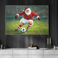 Funny Christmas Soccer Canvas Painting, Santa Claus Playing Soccer Wall Art Decor, Xmas Poster Gift For Soccer Lovers