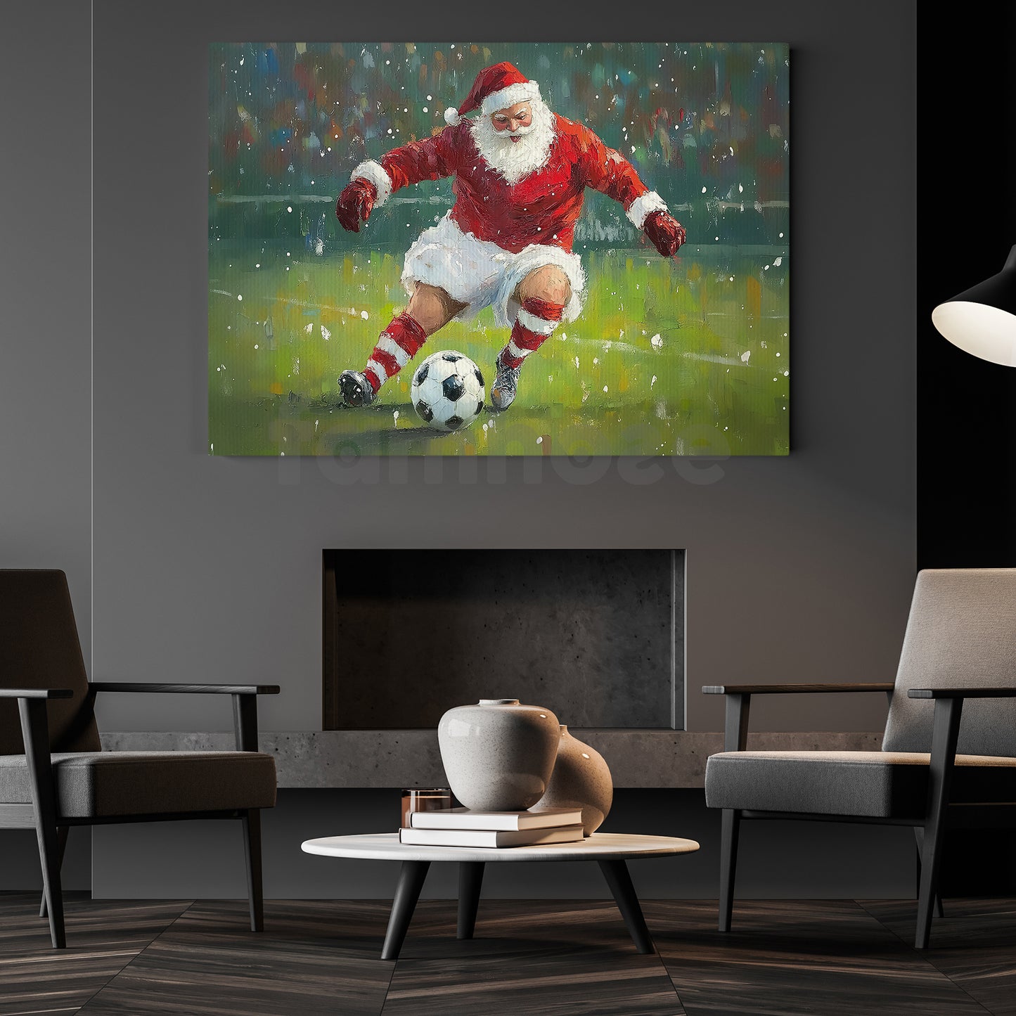 Funny Christmas Soccer Canvas Painting, Santa Claus Playing Soccer Wall Art Decor, Xmas Poster Gift For Soccer Lovers