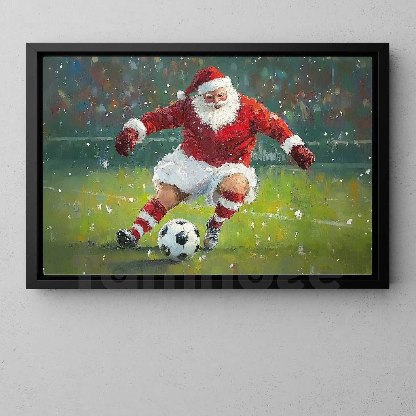 Funny Christmas Soccer Canvas Painting, Santa Claus Playing Soccer Wall Art Decor, Xmas Poster Gift For Soccer Lovers