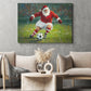 Funny Christmas Soccer Canvas Painting, Santa Claus Playing Soccer Wall Art Decor, Xmas Poster Gift For Soccer Lovers