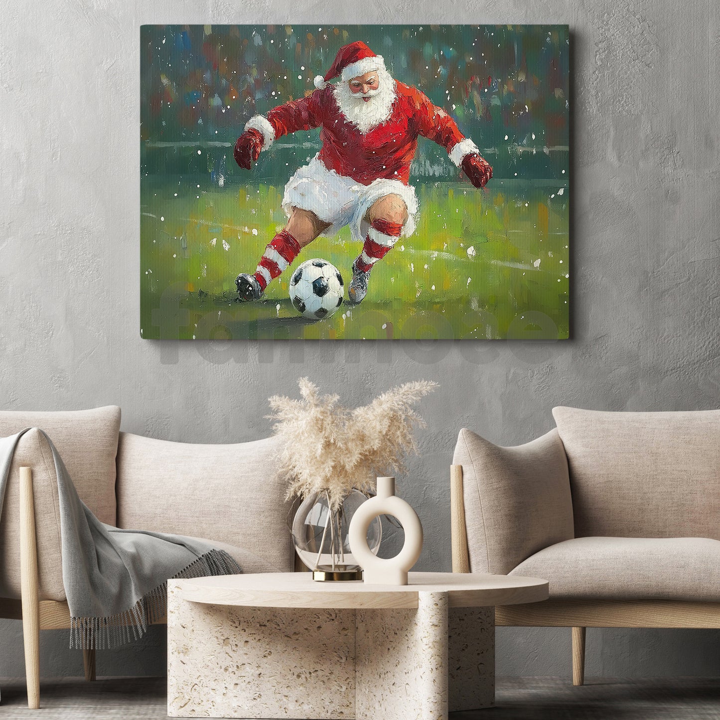 Funny Christmas Soccer Canvas Painting, Santa Claus Playing Soccer Wall Art Decor, Xmas Poster Gift For Soccer Lovers
