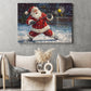 Funny Christmas Lacrosse Canvas Painting, Santa Playing Lacrosse Wall Art Decor, Xmas Poster Gift For Lacrosse Lovers