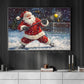 Funny Christmas Lacrosse Canvas Painting, Santa Playing Lacrosse Wall Art Decor, Xmas Poster Gift For Lacrosse Lovers