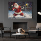 Funny Christmas Lacrosse Canvas Painting, Santa Playing Lacrosse Wall Art Decor, Xmas Poster Gift For Lacrosse Lovers